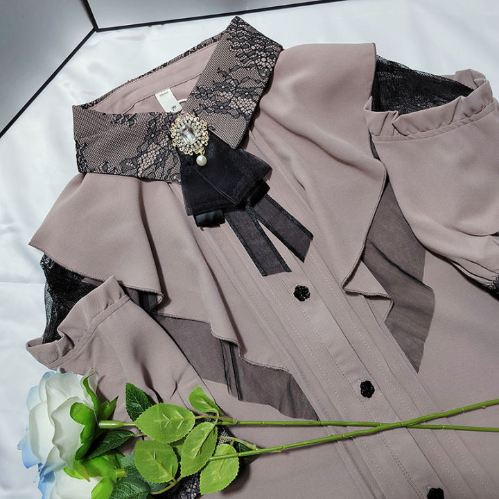 Kawaii Women Shirts Lolita Y2K Cute Japanese Style Jirai Kei Blouse Elegant Long Sleeve Sweet Tops Casual Aesthetic Shirt 2024