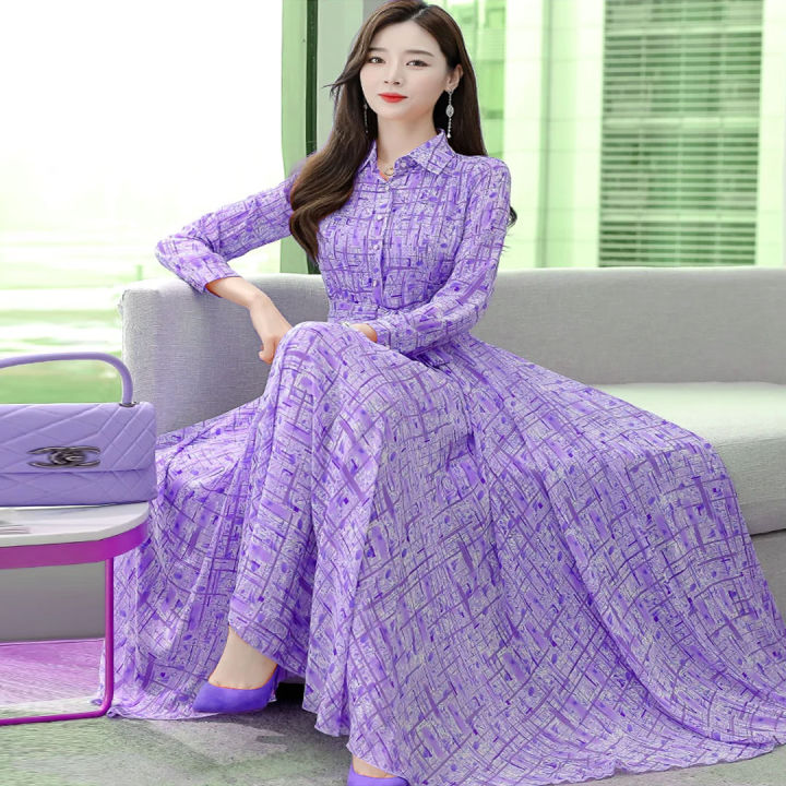New Stylish Womens Digital Print Long Kurti Formal Long Shirt Step Gown Long Sleeve One Piece Dress