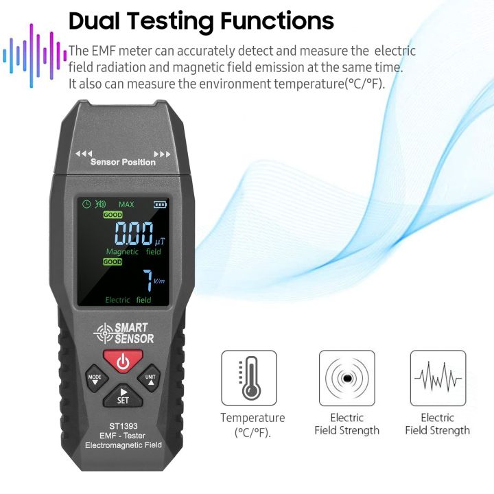 SMART SENSOR ST1393 EMF Meter Electromagnetic Field EMF Detector Handheld Mini Digital LCD Electromagnetic Field Radiation Tester