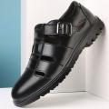 Mens Sandals 2019 Casual Hollow Breathable Middle-aged Shoes Sandals Loafers Zapatos De Hombre Classic Leather Sandals.