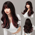 |A variety of options are available|Cross-border European and American wigs with long curly hair, female Qi bangs, large waves, chemical fiber full head cover wigs wholesale.