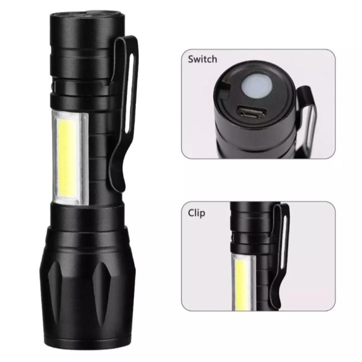 Rechargeable Flashlight Torch LED USB Portable Torches 4 Modes Zoom Mini Camping Lighting