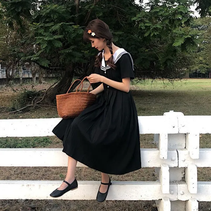 Dresses%20Women%20Preppy%20Style%20Sailor%20Collar%20Japanese%20Stylish%20Short%20Sleeve%20Sweet%20Vintage%20High-waist%20Students%20Girls%20All-match%20Female%20-%20Image%207