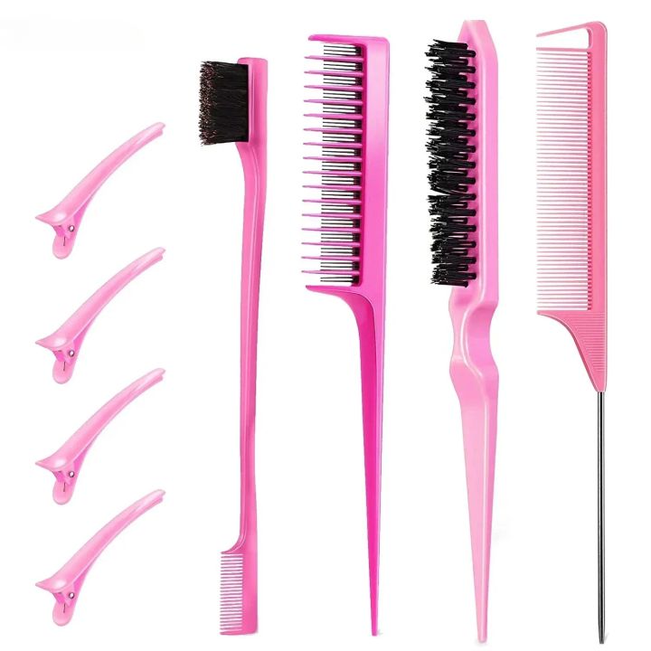 8pcs/bag%20Hair%20Styling%20Comb%20Teasing%20Hair%20Style%20Brush%20Triple%20Teasing%20Comb%20Rat%20Tail%20Comb%20Edge%20Brush%20Hair%20Tail%20Tools%20Braid%20Tool%20Loop%20-%20Image%204