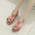 Bohemian Ethnic Style Rhinestone Flat Open Toe Sandals Female Summer New Flat Heel Flower Beach Women's Shoes Roman. 
