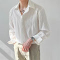 Men's Luxury Suit Collar Texture Shirt Vintage Casual Drapped Solid Color Button-down Long Sleeve Shirts for Men Spring Clothing KEEMEEUYZO. 