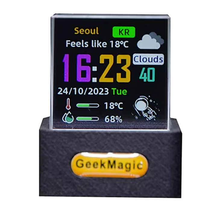 Crystal Cube Photo Display Holographic Desktop Smart Weather Station Digital Clock with GIF Animations Album
