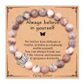 Natural Healing Stone Bracelet Elastic Bangle Beads Natural Healing Stone Bracelet Elastic Gift Gold Crown Butterfly Pendant.