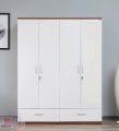 Frosty White Mirage 4-Door Wardrobe,Partex MDF Laminated Board Almirah with clothes storage hanger shelf and 1 lock cabinet, 2 large Drawer for multipurpose use Cloths storage box shelve almira, Nice shop 4 Part Wardrobes Almirah72/48.