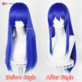 Anime Teruhashi Kokomi Cosplay Wig 60cm Long Blue Straight Wigs Heat Resistant Synthetic Wig Women Role Play Wig + Wig Cap. 