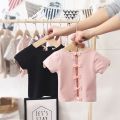 Children Tops Summer Girls Baby Bow Solid Color T-Shirts.