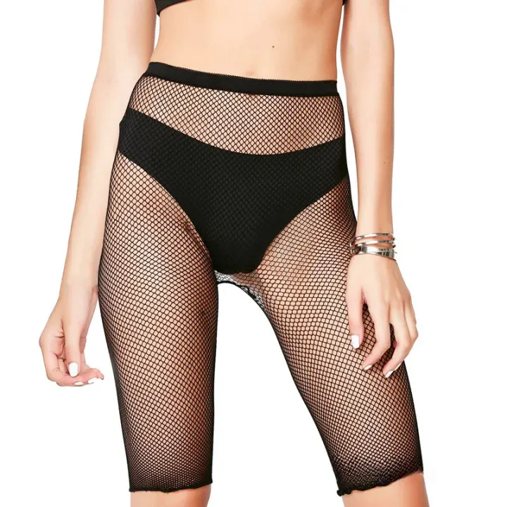 Sexy%20Women's%20Fishnet%20Socks%20Rhinestone%20Black%20Cycle%20Sports%20White%20Biker%20Shorts%20Pantyhose%20Mesh%20Sparkle%20Stockings%20Lingerie%20Half%20Short%20-%20Image%203