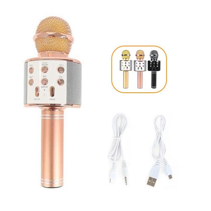 WS-858 Rechargeable Wireless Karaoke Bluetooth Microphone USB Player with Inbuilt Speaker with Audio recording