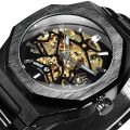 WINNER Black Gold Skeleton Mechanical Watches for Men Fashion irregular Automatic Watch Luxury Brand Stainless Steel Strap 2023. 