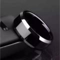 Anti-Allergy Smooth Simple Design 8mm Titanium Steel Black Finger Ring Mens Rings.