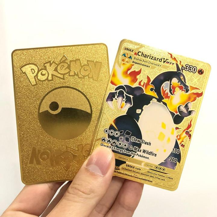 【Serendipity party】Pokemon Black Metal Game Fire Breathing Dragon Card Game Gold Collection Kids Metal Card