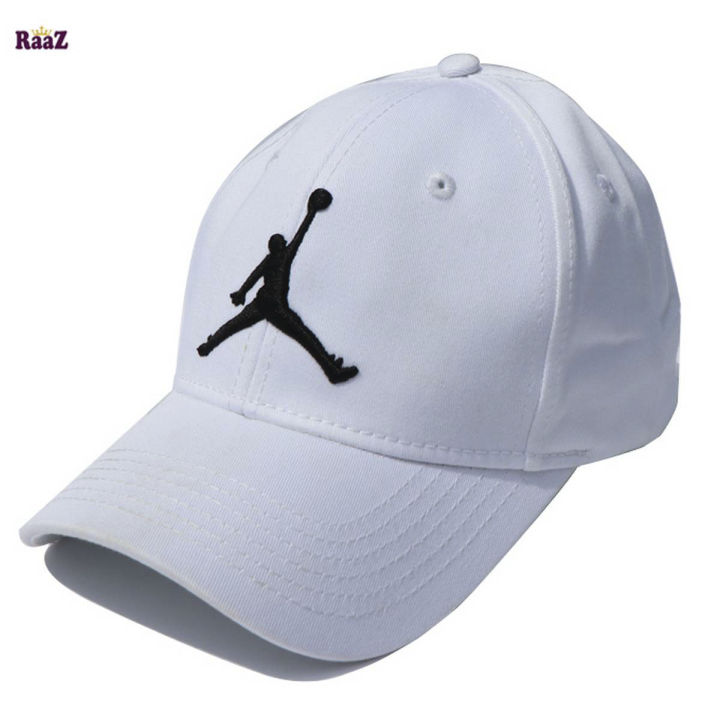 Black Embroidery Jordan Logo Full White Curved Cap For Men