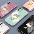 Luxury 6D Plating Case for iPhone X Color Cute Giraffe Side Pattern Back Cover Soft Silicone Square Frame Shiny Bling Phone Cases + Free Lanyard. 