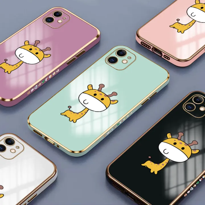 Luxury%206D%20Plating%20Case%20for%20iPhone%20X%20Color%20Cute%20Giraffe%20Side%20Pattern%20Back%20Cover%20Soft%20Silicone%20Square%20Frame%20Shiny%20Bling%20Phone%20Cases%20+%20Free%20Lanyard%20-%20Image%203