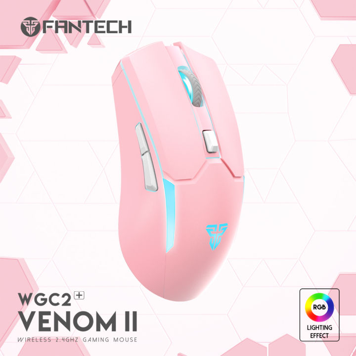 FANTECH WGC2 VENOM II VIBE 2.4G Wireless Gaming Mouse Pixart 3212 2400DPI RGB Rechargeable Mouse Ergonomic Mice Gaming Gammer For Laptop PC Pink