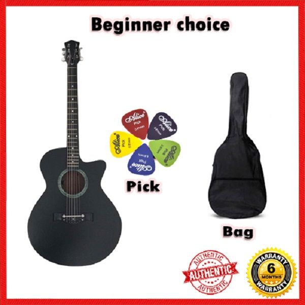 2024 Best Beginner choice Premium Acoustic Guitar + Bag + Picks - Black
