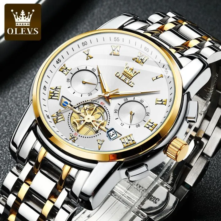 Olevs%202859%20Top%20Brand%20Silver%20&%20Golden%20Two%20Tone%20Stainless%20Steel%20Chronograph%20Wrist%20Watch%20For%20Men%20-%20White%20&%20Silver%20&%20Golden%20-%20Image%202