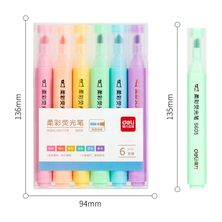 Deli S605 Highlighter Student Marker Graffiti Luminescent Pen Colored Marker Pen Accent Pen Set