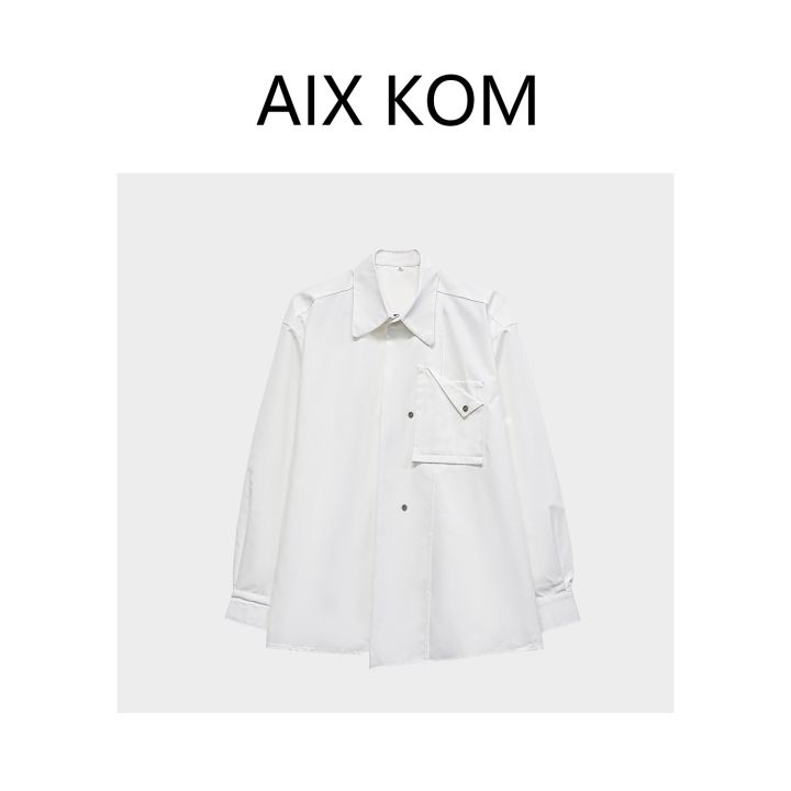 AIX KOM|Fashionable Designer Lapel Fashion Casual All-Match Light Luxury Temperament Shirt Solid Color Simple