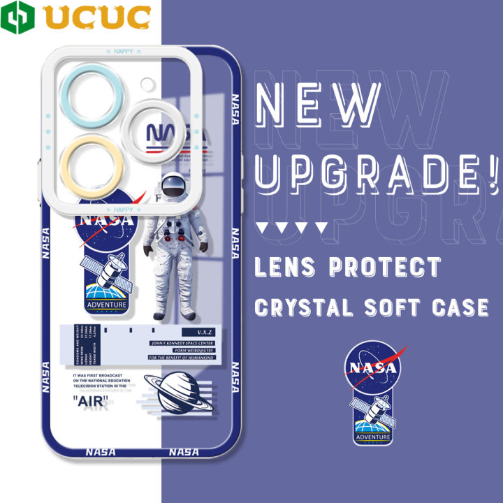UCUC for Infinix Smart 8/Pop 8/Hot 40i/Spark 20 20C/Spark Go 2024 Back Cover Astronaut Label Transparent TPU Ultra Thin Soft Phone Cases