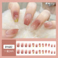 Brown Mixed Flower Print 24 Pcs Box Hand Nail With Glue.