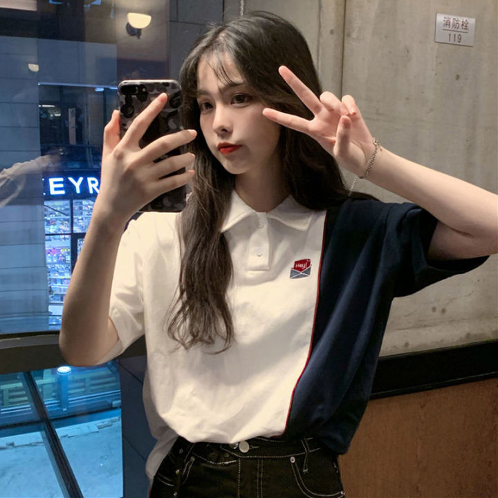 Early%20Autumn%20Fresh%20Top%20Harajuku%20Style%20Cute%20Lapel%20polo%20Student%20Fashion%20Korean%20Style%20Shirt%20ulzzang%20Short%20Sleeve%20T%20Women's%20T-shirt%20-%20Image%202