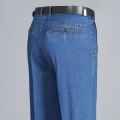 Spring and Fall Thick Section Dad Wear Middle-Aged and Elderly Jeans Men's High Waist Loose Straight plus-Sized plus Size Stretch Trousers. 
