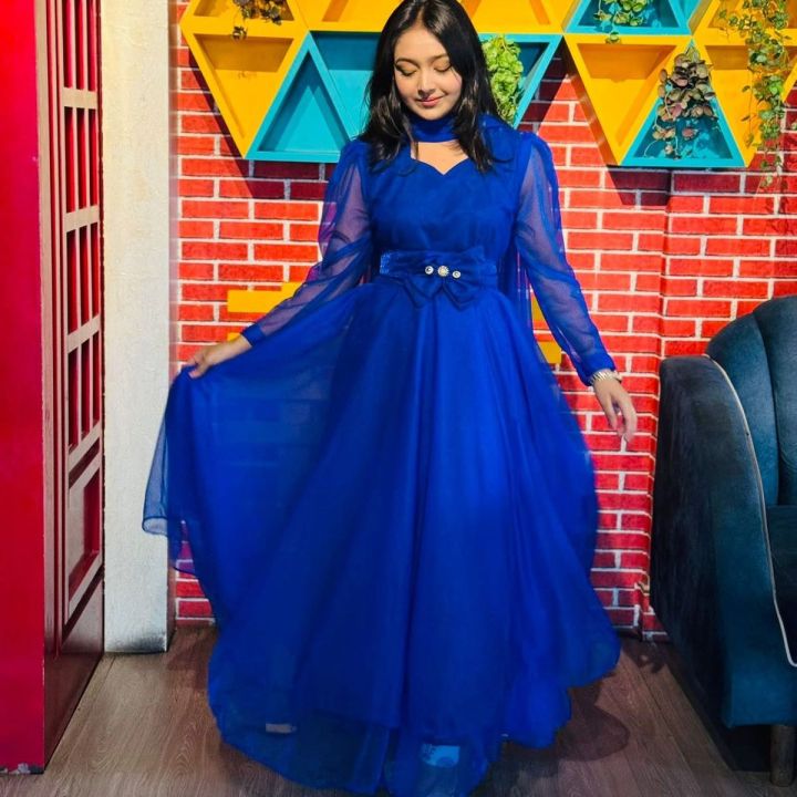 Dream Silk net Royal Blue Barbie Gown Dress For Women | Daraz.com.bd