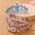 Children Tiaras Crowns Small Kids Girls Birthday Party Show Coloful Rhinestone Crystal Hair Comb Crown Princess Headwear.