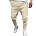 Summer men's cotton linen pants casual linen trousers casual breathable fitness fold elastic waist men's casual casual pants. 