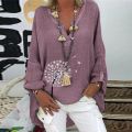 Plus Size Shirt Cotton Linen Loose Long Blouse Women Casual Long Sleeve Floral Print Loose V-neck Shirt Top Blusa Chemise Mujer. 