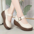 Spring Fashion Wedge Round Toe Soft Bottom Lolita Shoes Women Cute Vintage Mary Jane Shoes Chunky College Student Shoes.