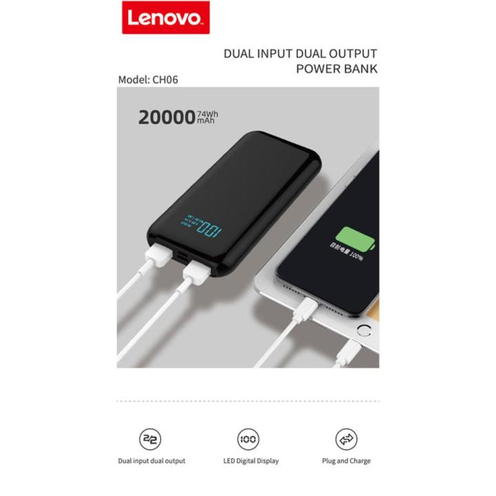 Lenovo 20000mAh Power Bank Dual USB Port Smart LED Display