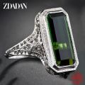 ZDADAN 925 Sterling Silver Big Square Emerald Gemstone Ring For Women Wedding Jewelry Accessories Wholesale.