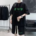 Privathinker Summer Men's Graphic Suit Waffle T-shirt Short Sleeve Korean Two Piece Set Oversized Fashion Shorts Male Streetwear.