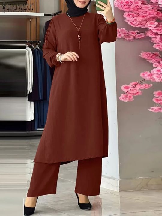 Muslim%20Matching%20Sets%20Fashion%20Casual%20Suit%20Islamic%20Clothing%20Full%20Sleeve%20Blouse%20Loose%20Solid%20Color%20Abaya%20Hijab%20Pant%20-%20Image%203