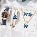 5pcs New Women's Butterfly Quartz Watch Butterfly Face Bracelet Necklace Set Fashion Trend Girl English Watches （No Box）. 
