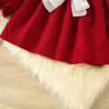 (0-3 Years Old Girls) Autumn/Winter New Girls Dress Bow Ribbon Small Flying Sleeve Round Neck Sweet Princess Dress Solid Color Birthday Party Team Dress. 