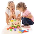 Kids Montessori Wooden Assembly Shape Matching Train Toy Puzzles Building Blocks Educational Toy Teaching Aids. 