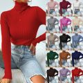 Knit Sweater Solid Turtleneck Pullover Casual Ribbed Basic Women Sweaters Slim High Quality Top Autumn Winter Women Clothes. 
