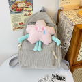 New Sweet Casual Double Velvet Cute School Bag Clear Girl Star Doll 2024 New Backpack College Student Wool Shoulder Bag. 