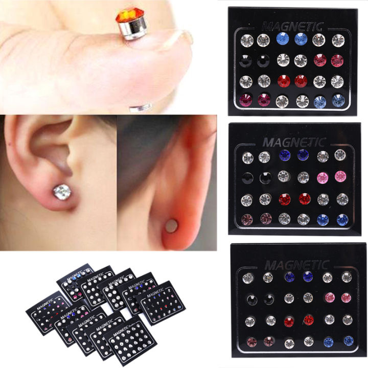 24Pcs/Set Magnetic Non-Piercing Clip Round Rhinestone Stud Earrings Jewelry Nicle