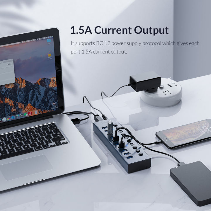 ORICO%20BT2U3-10Ab%20Industrial%20USB%203.0%20HUB%2013/16%20Port%20Aluminum%20USB%20Splitter%20On/Off%20Switch%20With%2012V%20Power%20Adapter%20Support%20Charging%20for%20Computer%20-%20Image%208