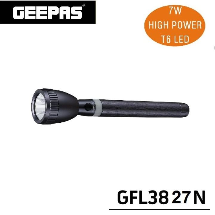 GEEPAS Original GFL3827N Rechargeable LED Flashlight (Torch Light Body Color : Grey), Portable & Lightweight | 18650 3.7V 3000mAh Li-ion Rechargeable Battery | 3hrs Working | Ideal for Indoor & Outdoor Activities | Powerful Torch - 1 Piece