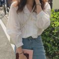 Blusas Cotton Loose Women Blouses Ruffles V-neck Long Sleeve Female Shirt Tops Spring New Office White Blouses Women Casual 8561.